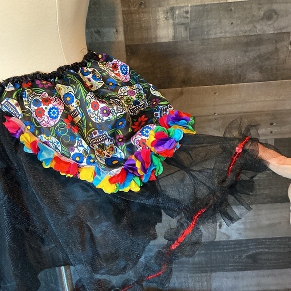 Dia De Los Muertos tulle skirt medium large sugar skull floral fiesta Halloween - Picture 5 of 13